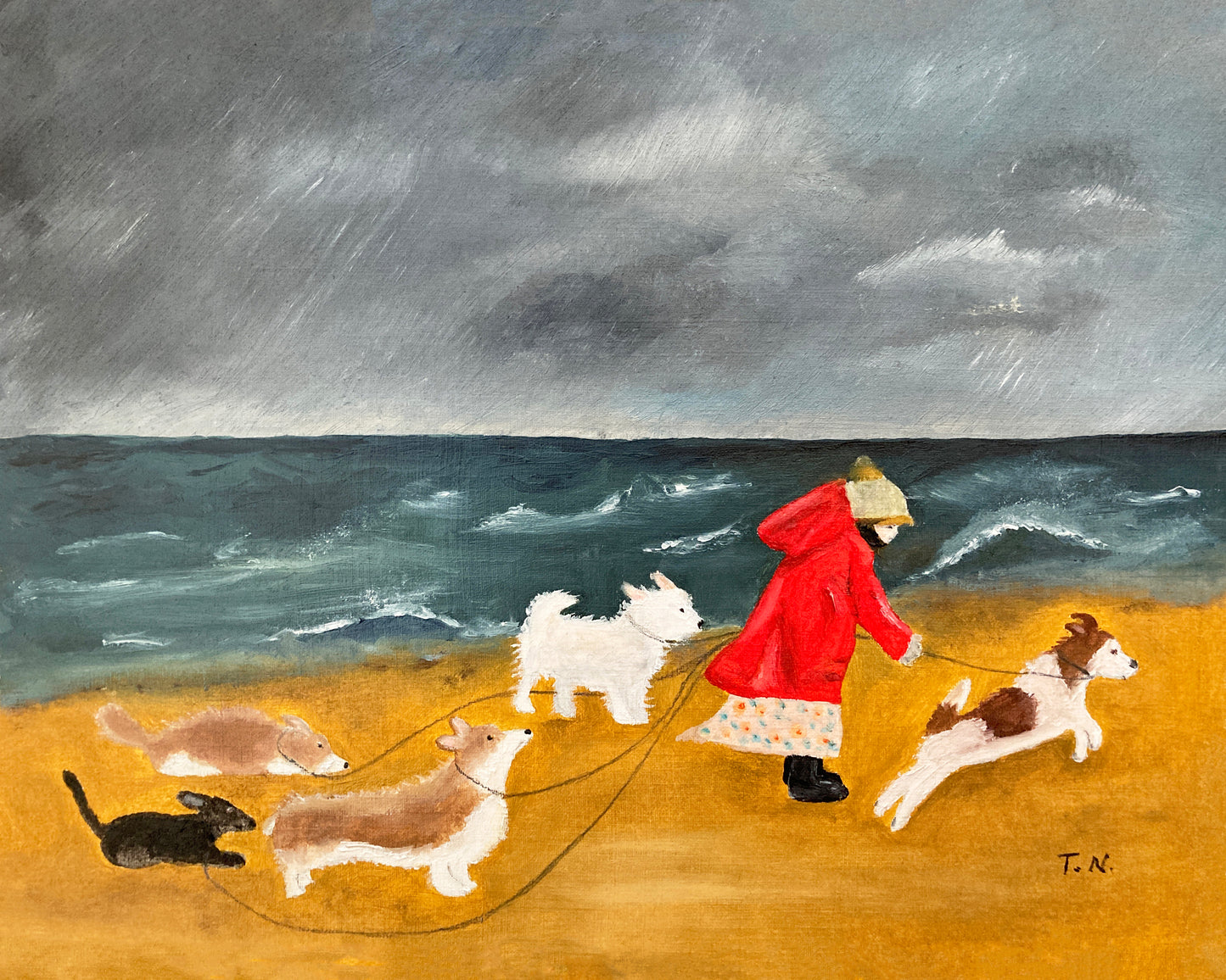 "Dogs on a Stormy Beach" by Hummingbear Studio