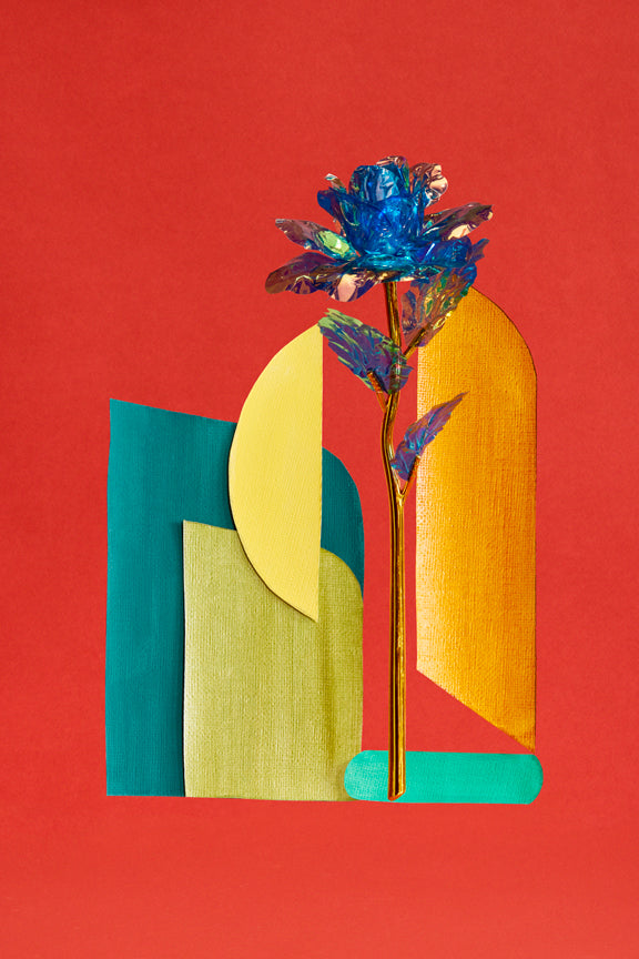 "Blue Metallic Rose and Collage Shapes" by Desirée Pfeiffer