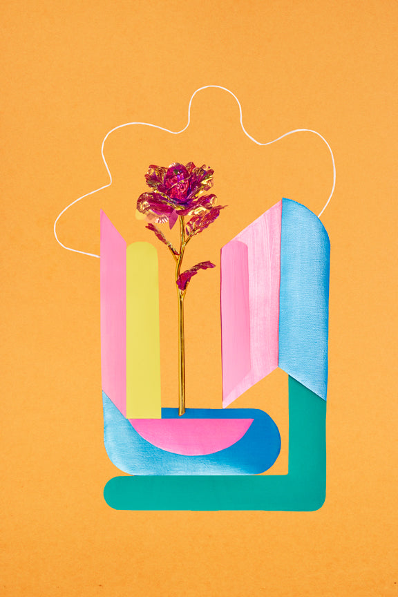 "Magenta Metallic Rose and Collage Shapes" by Desirée Pfeiffer