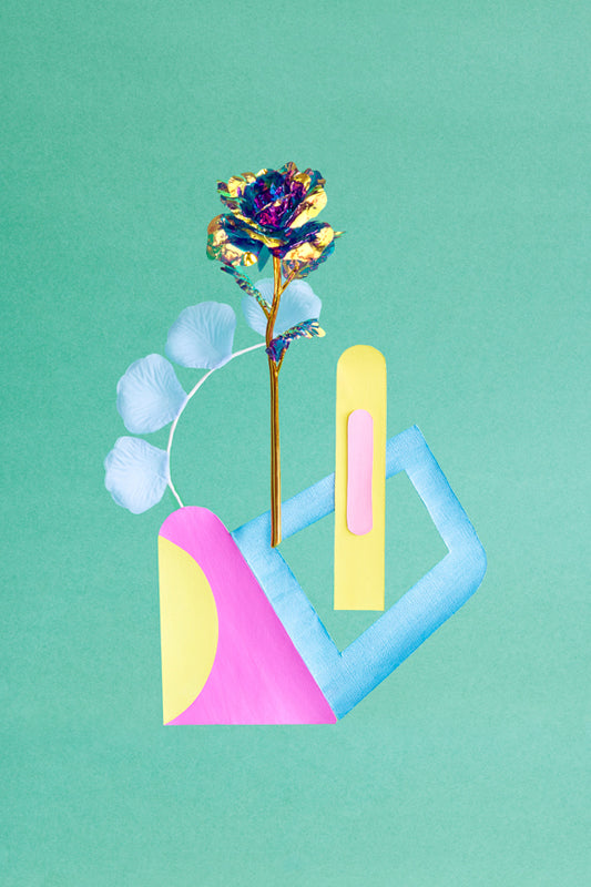 "Multicolor Metallic Rose and Collage Shapes" by Desirée Pfeiffer