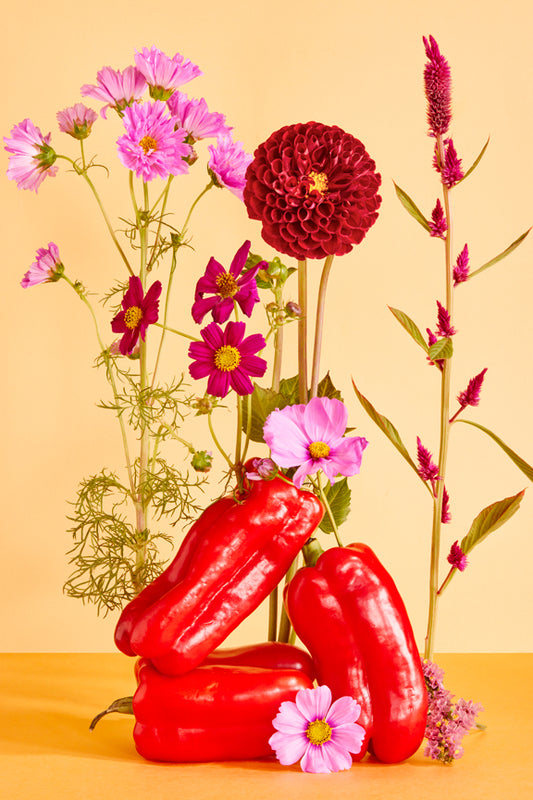 "Red Bell Peppers and Flowers" by Desirée Pfeiffer