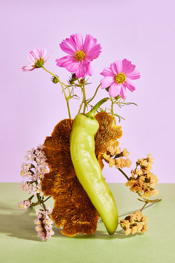 "Still lIfe With Yellow Hot Pepper and Flowers" by Desirée Pfeiffer