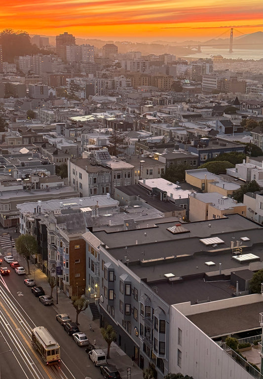 "Cable Car at Sunset from Balcony" by Caroline Smith